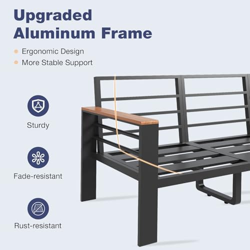 Aluminum Patio Furniture Set 7 Seats, Oversized Outdoor Sectional with Washable Thick Cushions, Coffee Table, Patio Conversation Sets for Porch, Balcony, Deck, Dark Gray
