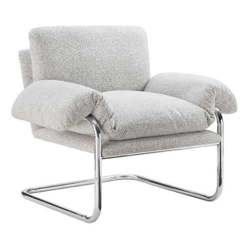 Ansel Boucle Accent Chair in Newsprint - Fabric Lounge Chair for Living Room, Bedroom - Upholstered Corner Reading Chair with Arms and Removable Cushions