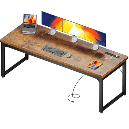 71 Inch Long Computer Desk with Power Outlet, Thicker Desktop & Legs, view 2