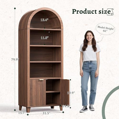 Arched Bookshelf, 6-Tier Storage Arched Cabine, Walnut, view 3