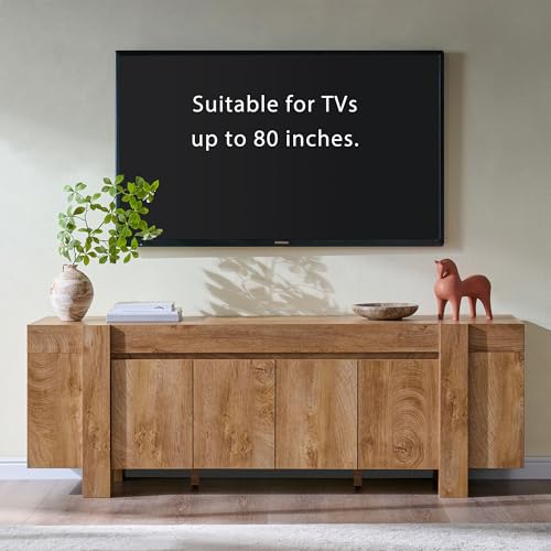 70" Modern Farmhouse TV Stand for TVs up to 80 Inch, Light Knotty, view 4