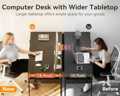 Computer Desk with 6 Drawers, 40 Inch Small Desk with Storage, Reversible Desk with Headphone Hook for Home Office, Work Study Table for Bedroom, Black