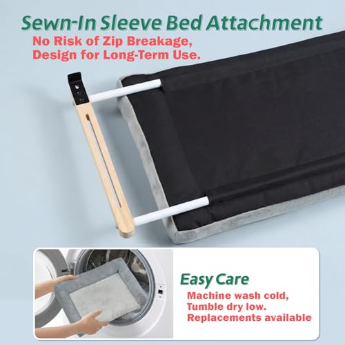 Cat Perch for Window Sill with Bolster - Orthopedic Hammock Design with Premium Hardwood & Robust Metal Frame - Cat Window Seat for Large Cats and Kittens - Natural Color Wood Gray Bed, 24''W