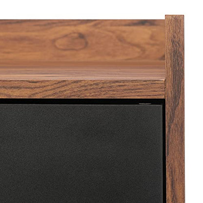 SAFAVIEH Diara TV Stand for up to 55" Flatscreen – Walnut & Black, 2 Doors with Interior Storage, 2 Open Shelves, Entertainment Media Console (MED9603B)