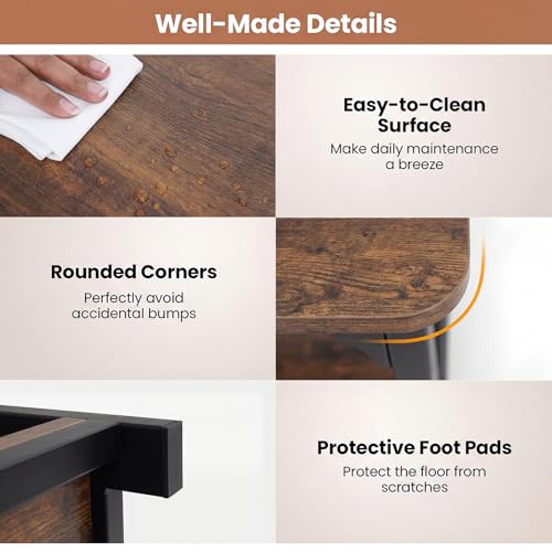 Farmhouse Coffee Table, 43" Center Table with Storage & X-Shaped Frames, 2-Tier Modern Accent Cocktail Tea Table, Rectangular Wood Living Room Tables for Small Spaces, Rustic Brown