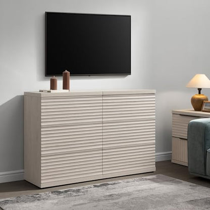 Sideboard Cabinet with Storage, Modern Fluted Buffet Cabinet with 3 Large Drawers, Mid Century Entryway Cabinet for Living Room, Kitchen