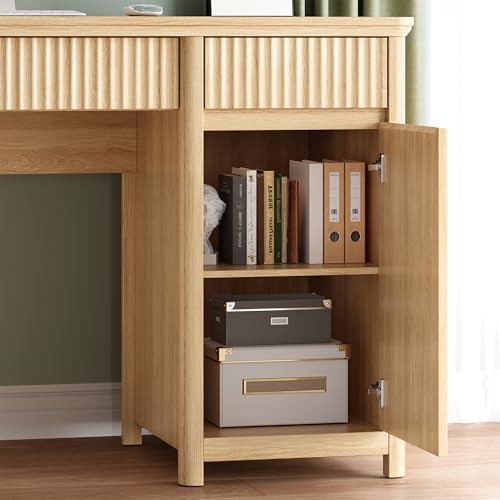 55" Fluted Executive Desk with Drawers & Charging Station, view 8