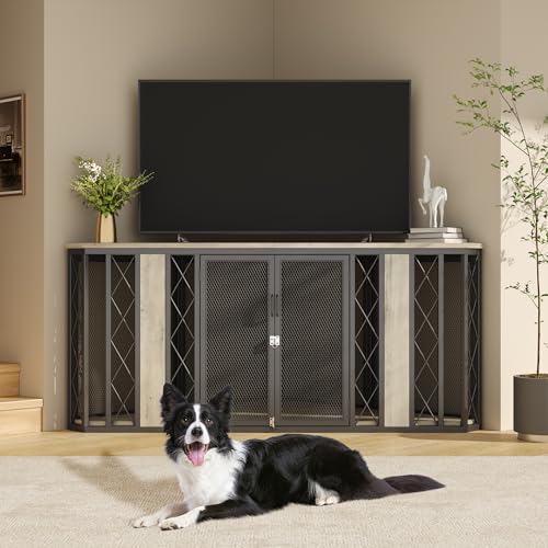Spacesea XL Corner Dog Crate Furniture, 67" Wooden Corner Dog Kennel, view 2
