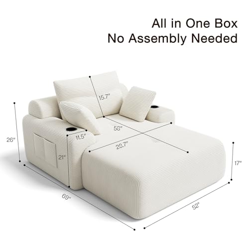 69” Oversized Chaise Lounge Chair Indoor, view 3