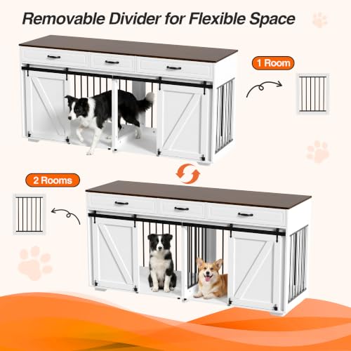 71" Double Dog Crate Furniture with 3 Drawers, view 6