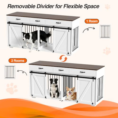 71" Double Dog Crate Furniture with 3 Drawers, view 6