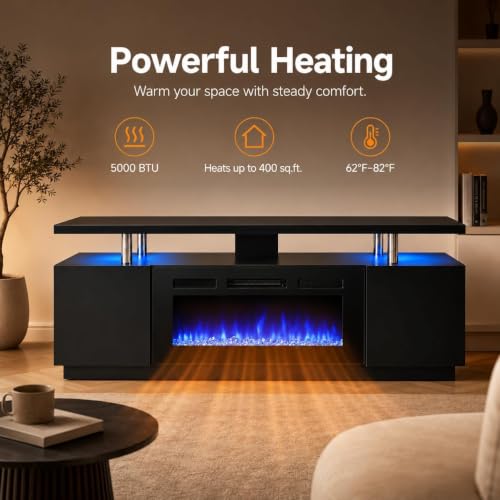 70'' Fireplace TV Stand, Entertainment Center with 36" Electric Fireplace, view 5