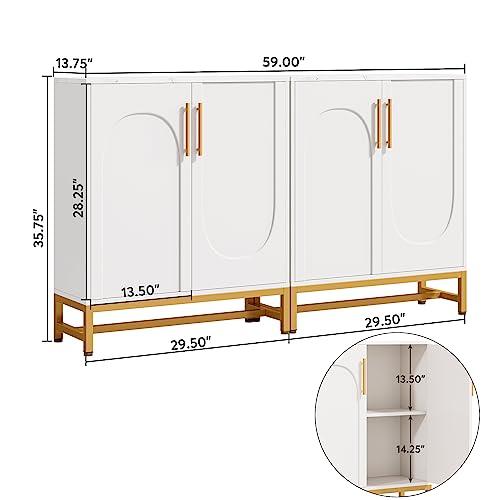 Modern Sideboards, Buffet Cabinet with 4 Doors and Adjustable Shelves (White), view 3