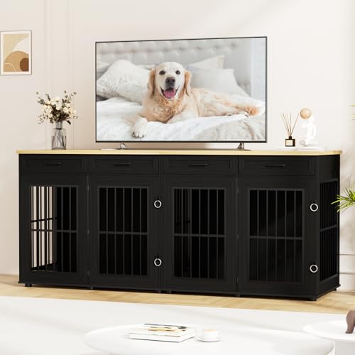 87" Dog Crate Furniture for 2 Dogs, Double Dog Cage Furniture, Black, view 4