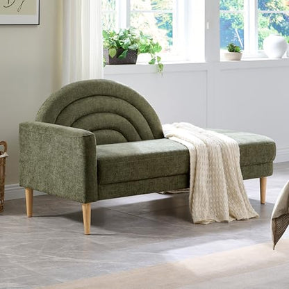 62.2" Linen Chaise Lounge Chair Indoor with Right Armres, Olive Green, view 2