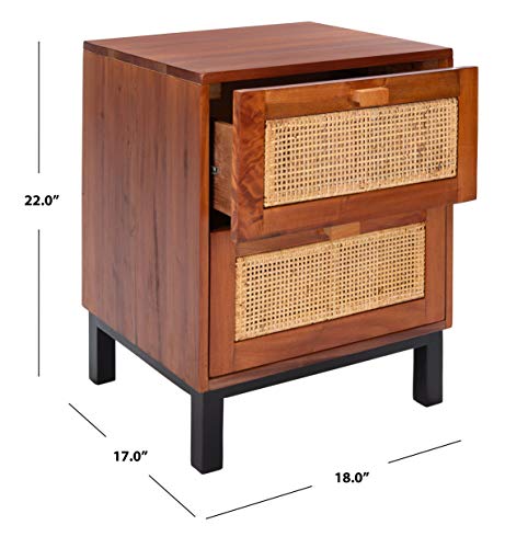 SAFAVIEH Home Collection Erica Rattan 2-Drawer Nightstand, Natural/Black