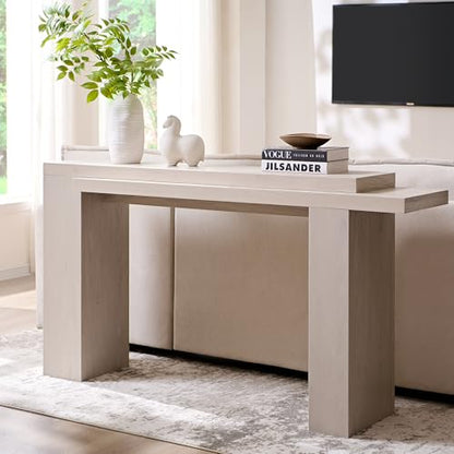 63 Inch Modern Entryway Console Table, Solid Geometry Accent Sofa Table Behind The Couch, Narrow Console Table for Entryway, Hallway, Living Room, Foyer, White Alder