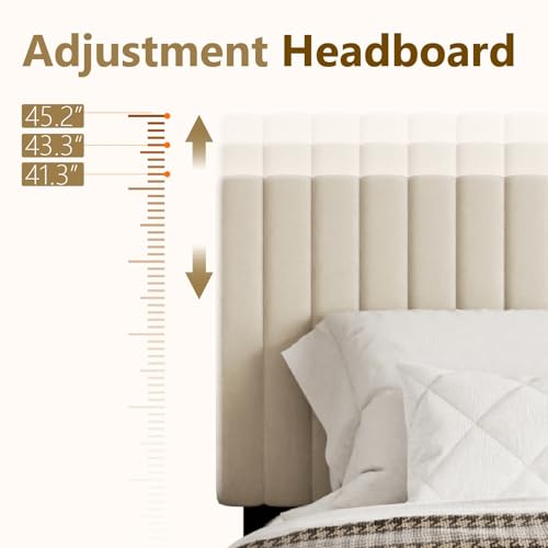 Queen Size Bed Frame with Velvet Upholstered Headboard, view 7