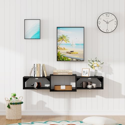 43" Floating TV Stand, Wood Entertainment Center with Big Storage, view 3