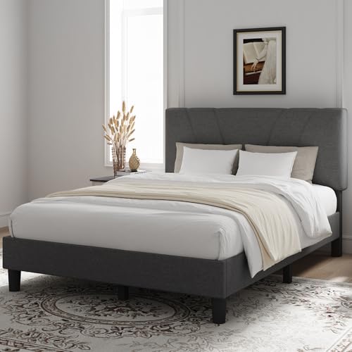 Queen Size Bed Frame Upholstered Queen Bed Frame with 3-Height Adjustable, view 4