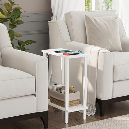 Small Side Table, Narrow End Table, Skinny Sofa Table, Slim Nightstand, Couch Table, Living Room, Bed Room, White TB01BW062