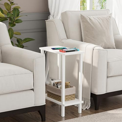 Small Side Table, Narrow End Table, Skinny Sofa Table, Slim Nightstand, Couch Table, Living Room, Bed Room, White TB01BW062