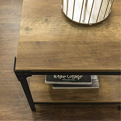 Declan Urban Industrial Angle Iron and Wood Coffee Table, 46 inch, Rustic Oak