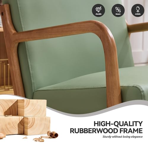 Mid Century Modern PU Leather Chair with Lumbar Pillow and Solid Wood Frame, view 7