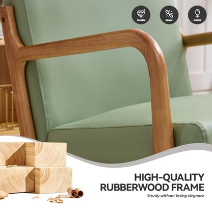 Mid Century Modern PU Leather Chair with Lumbar Pillow and Solid Wood Frame, view 7