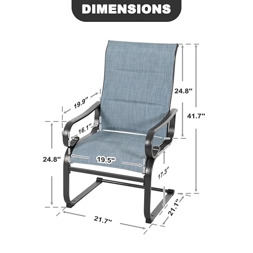 Set of 2 Padded Textilene Patio Dining Chairs C Spring Outdoor Chairs with Curved Armrests Powder Coated Metal Frame Patio Furniture for Garden Backyard Poolside Lawn Blue and Black