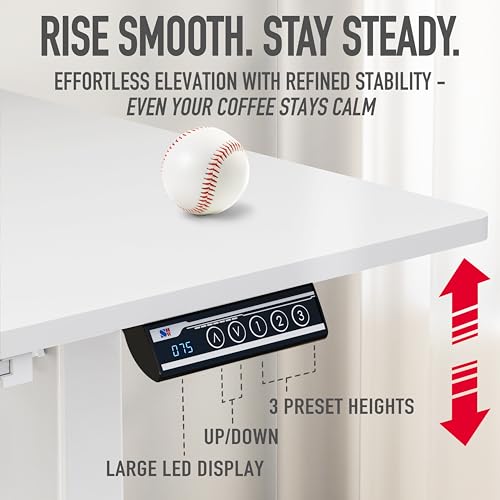 48-Inch Electric Height Adjustable Standing Desk with Drawer, Memory Preset and Cable Management Tray, White