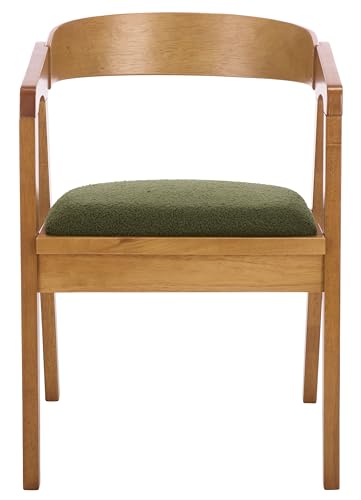 SAFAVIEH Home Collection - Wildon Solid Wood Dining Chair, Dark Green Upholstered Seat & Light Walnut Finish, Modern Accent Chair (DCH3803A)