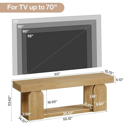 63" TV Stand for 55/60/65/75-Inch TVs, Farmhouse Entertainment Center with Storage Shelves, Wooden TV Media Console for Living Room, Bedroom, Natural Wood