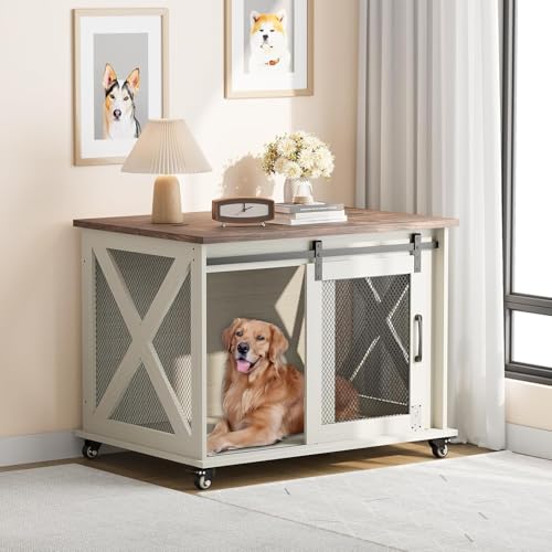37'' Dog Crate Furniture, Flip Top Dog Kennel with Sliding Barn Door, view 7