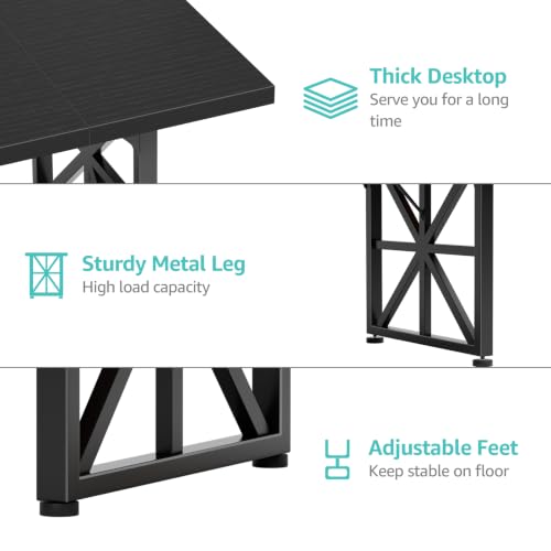 71" Executive Desk, Large Computer Table for Home Office, Black, view 8