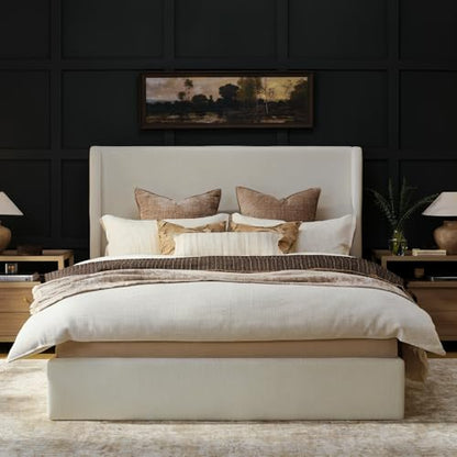 King Size Upholstered Platform Bed Frame with Tall Wingback Headboard, view 2