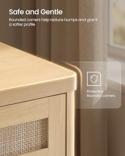 VASAGLE ELLAN Collection - Boho Buffet Cabinets with Rattan-Look Doors, Sideboard Storage Cabinet, Rounded Corners, Adjustable Shelf, Drawer, for Dining Room, Set of 2, Oak Beige UBBK601YC01-2J