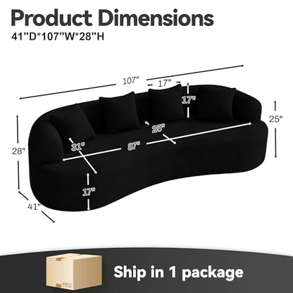 107" Curved Sofa for Living Room, Modern Chenille Cloud Couch Sofa, Luxury Plush Extra Deep 4-Seater Oversized Boucle Couch for Small Spaces, Apartment‌, No Assembly Required, Black