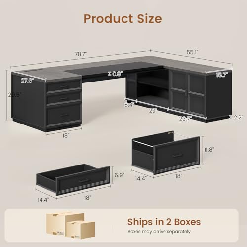 78.7" L Shaped Executive Desk with Charging Station, view 3