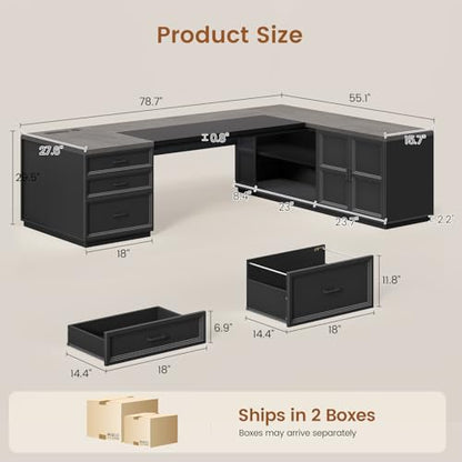 78.7" L Shaped Executive Desk with Charging Station, view 3