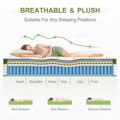 12 Inch Queen Size Hybrid Mattress, Gel Memory Foam & Pocket Springs, view 5