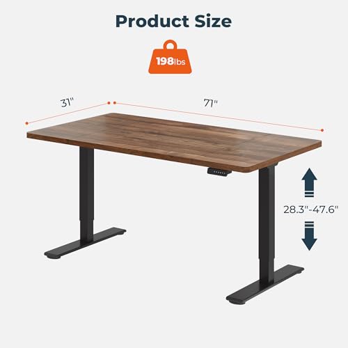 Dual Motor Standing Desk, Large Stand Up Desks, 71x31 Inches Electric Sit Stand Desks, 4 Memory Preset Adjustable Height Computer Table for Home Office with Splice Board (Brown)