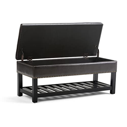 Lomond Storage Ottoman Bench - 44 inch Wide Upholstered Vegan Leather Rectangle Storage Ottoman in Tanners Brown, Transitional Bench for Bedroom with Tufted Lift-Top and Open Bottom Shelf