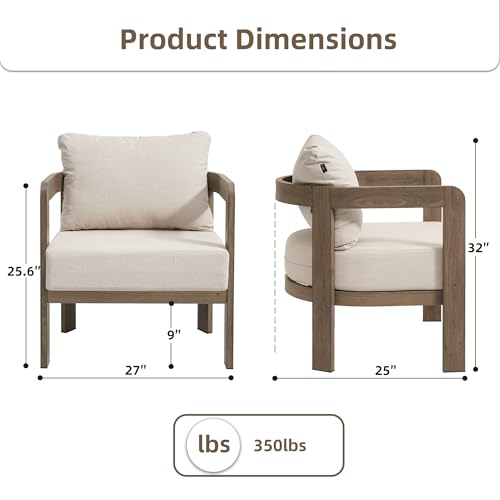 Outdoor Furniture Set, 2Pcs Patio Armchairs, Metal Modern Outside Furniture with 6'' Thick Cushions, Outdoor Conversation Set Balcony Chairs for Backyard, Porch,Deck, Beige