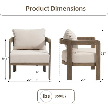 Outdoor Furniture Set, 2Pcs Patio Armchairs, Metal Modern Outside Furniture with 6'' Thick Cushions, Outdoor Conversation Set Balcony Chairs for Backyard, Porch,Deck, Beige