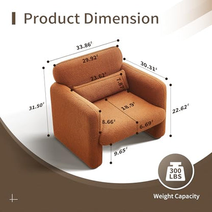 33.86" Accent Chairs, Modern Velvet Fabric Arm Chair Comfy Upholstered Armchair Leisure Single Sofa Chair with a Waist Pillow for Bedroom, Office and Living Room (Orange, 33.86")
