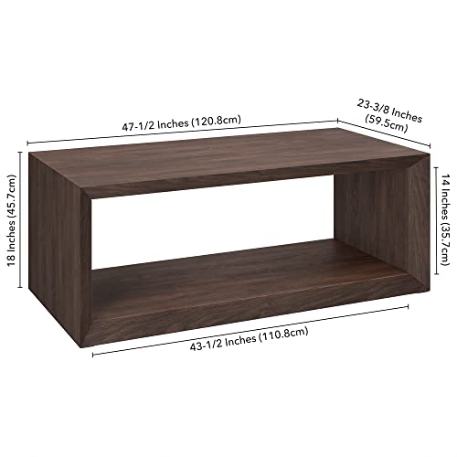 48" Rectangular Coffee Table with Open Storage Shelf for Living Room, Family Room, or Office, Rich Brown