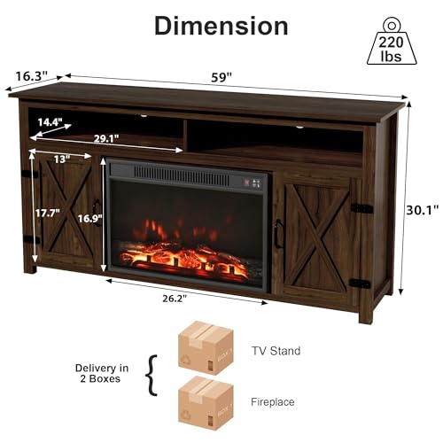 Farmhouse Fireplace TV Stand for TVs Up to 65 Inch Highboy Entertainment Center, view 3