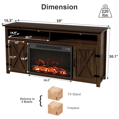Farmhouse Fireplace TV Stand for TVs Up to 65 Inch Highboy Entertainment Center, view 3