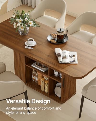 Mid-Centur Dinner Tables for 4/6/8, 70.9" Rectangle Dining Room Table with Large Tabletop and Sliding Tambour Doors, Fluted Dining Table 2-Layer Storage for Kitchen and Living Room, Walnut